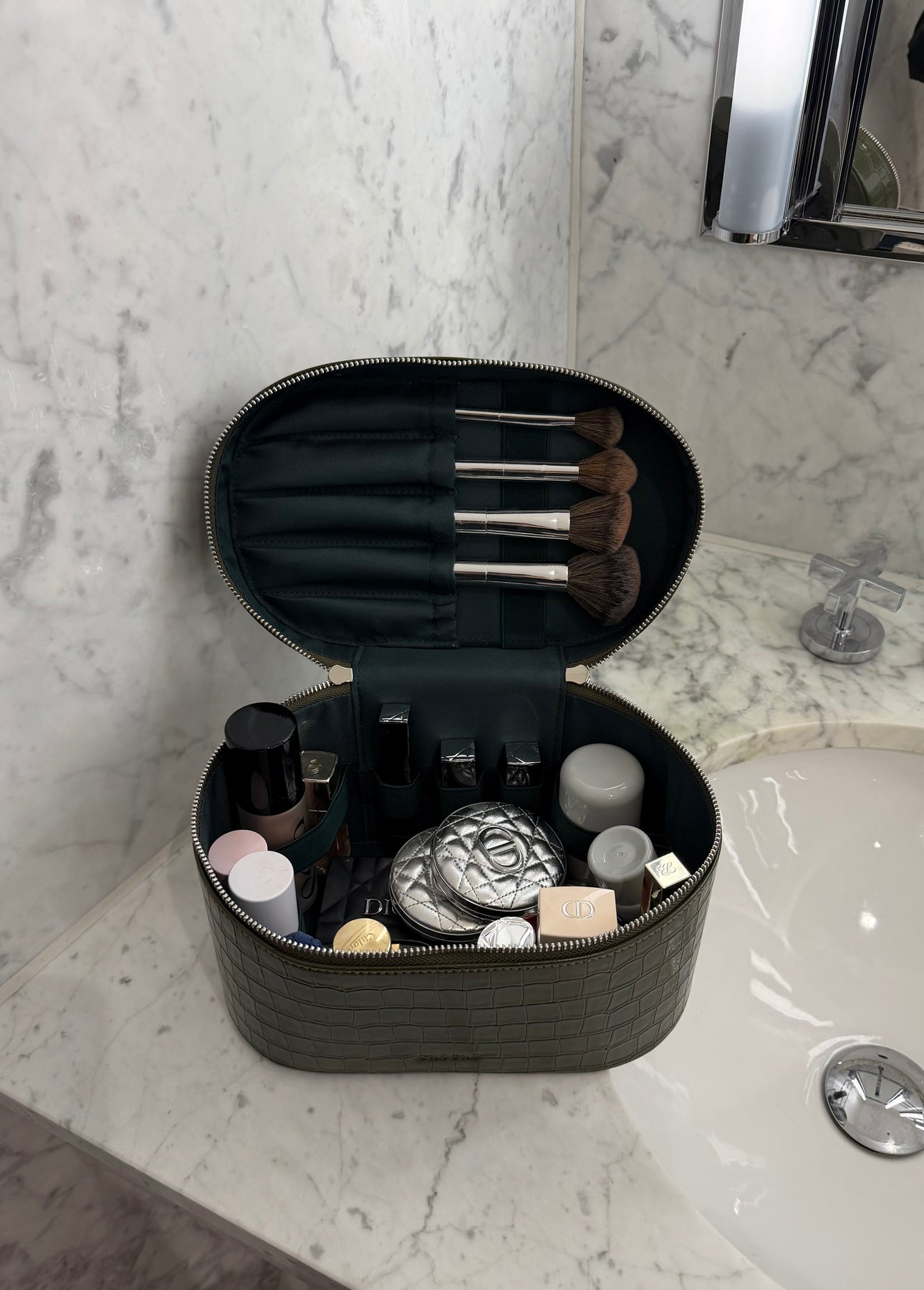 modern bathroom with khaki croc vanity case oval makeup organizer CASCAS