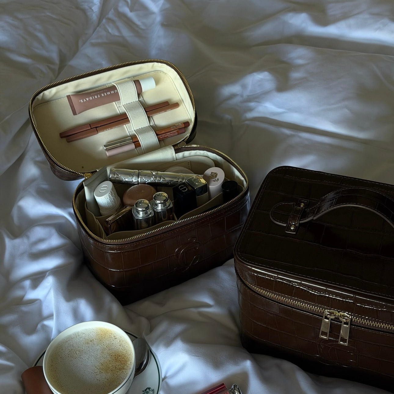 Mini Croc Monogram Vanity Case Espresso