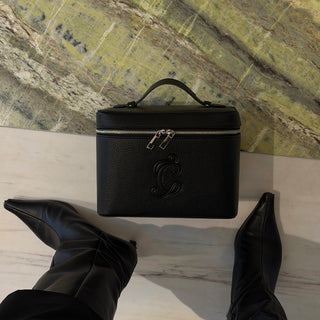 midnight structured makeup bag closed dark aesthetic lifestyle square cosmetic bag CASCAS