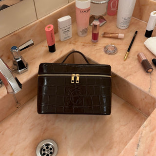 Mini Croc Monogram Vanity Case Espresso