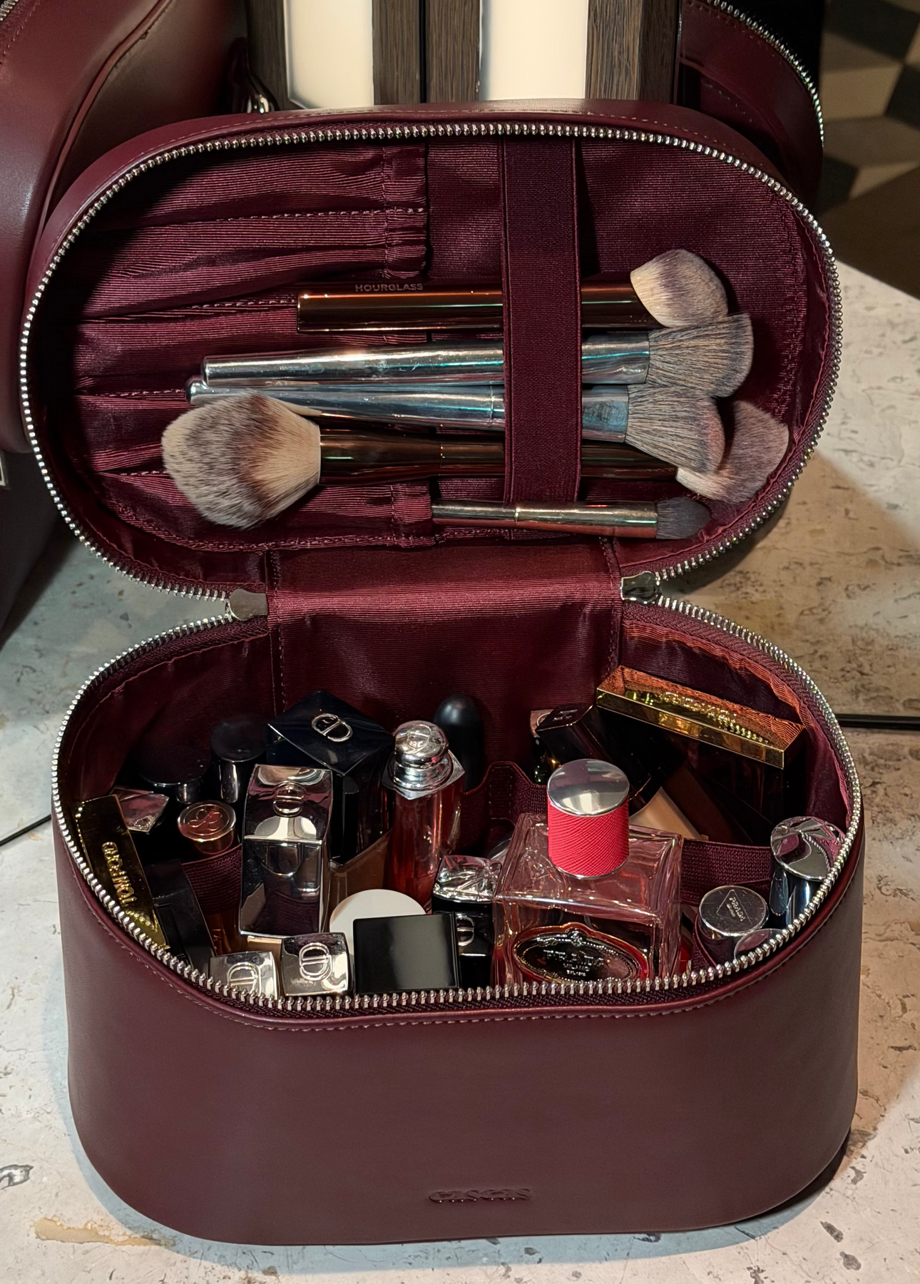 elegant bathroom with rouge vanity case CASCAS makeup organizer aesthetic