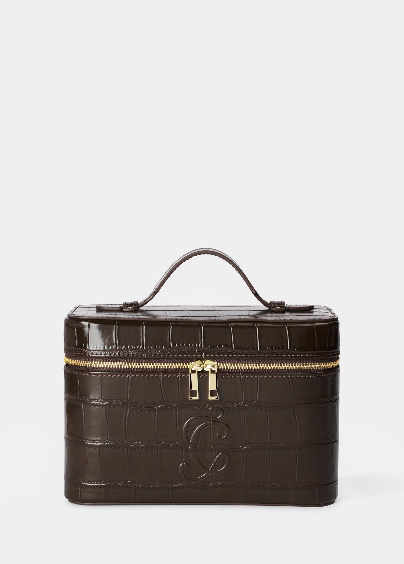 Mini Croc Monogram Vanity Case Espresso