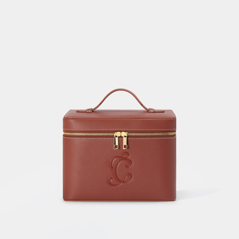 square makeup bag amber structured vegan leather cosmetic bag CASCAS monogram kosmetiktasche