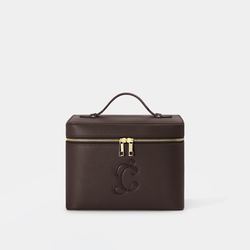 espresso square makeup bag structured vegan leather cosmetic bag monogram CASCAS kosmetiktasche
