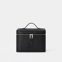 midnight black square makeup bag structured vegan leather cosmetic bag CASCAS monogram kosmetiktasche