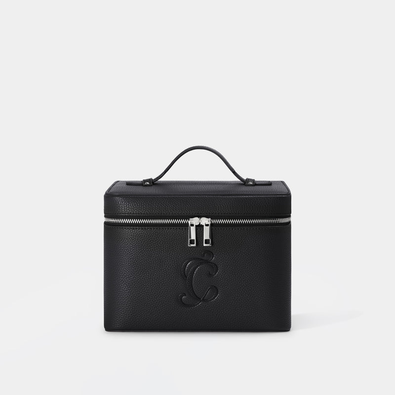 midnight black square makeup bag structured vegan leather cosmetic bag CASCAS monogram kosmetiktasche