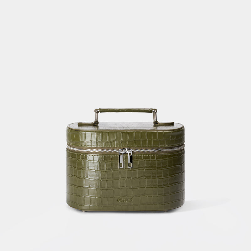 khaki croc makeup bag oval vegan leather cosmetic bag CASCAS kosmetiktasche