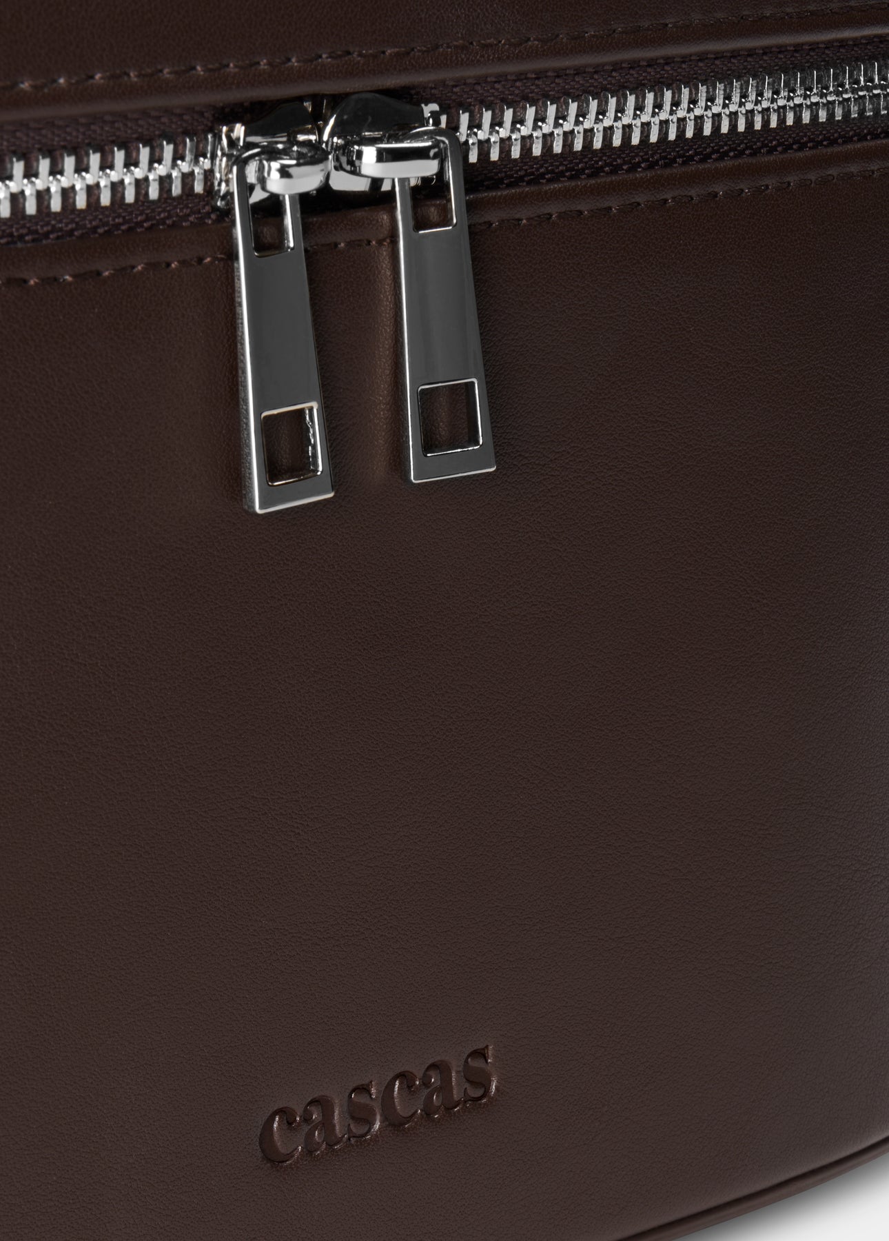 CASCAS espresso beauty case zipper detail vegan leather premium texture