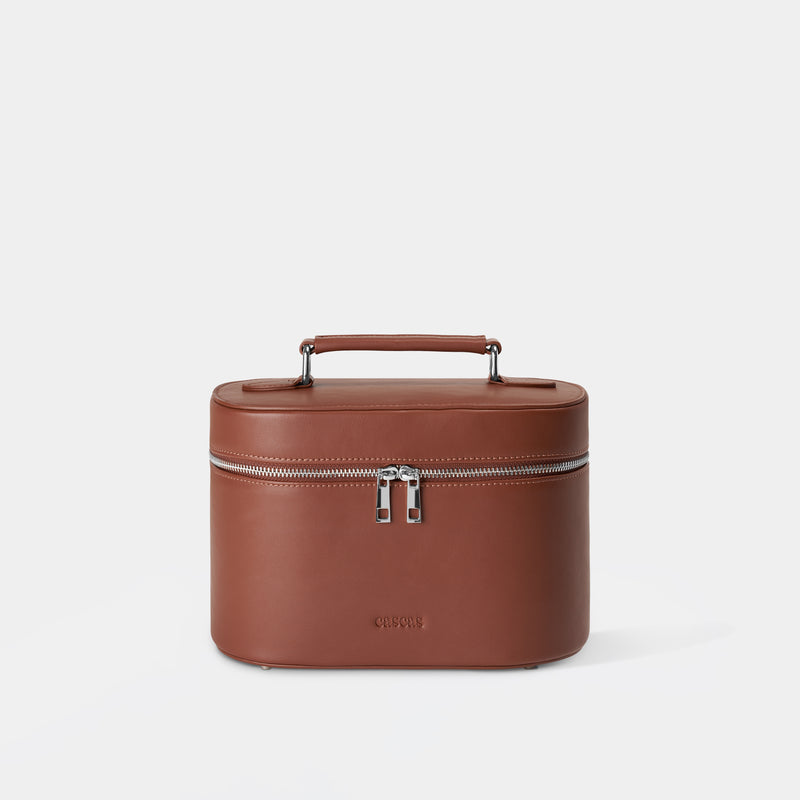 oak brown makeup bag vegan leather cosmetic bag CASCAS kosmetiktasche